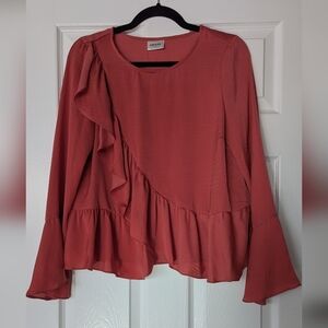 Vero Moda Rust Ruffle Peplum Long-Sleeve Blouse